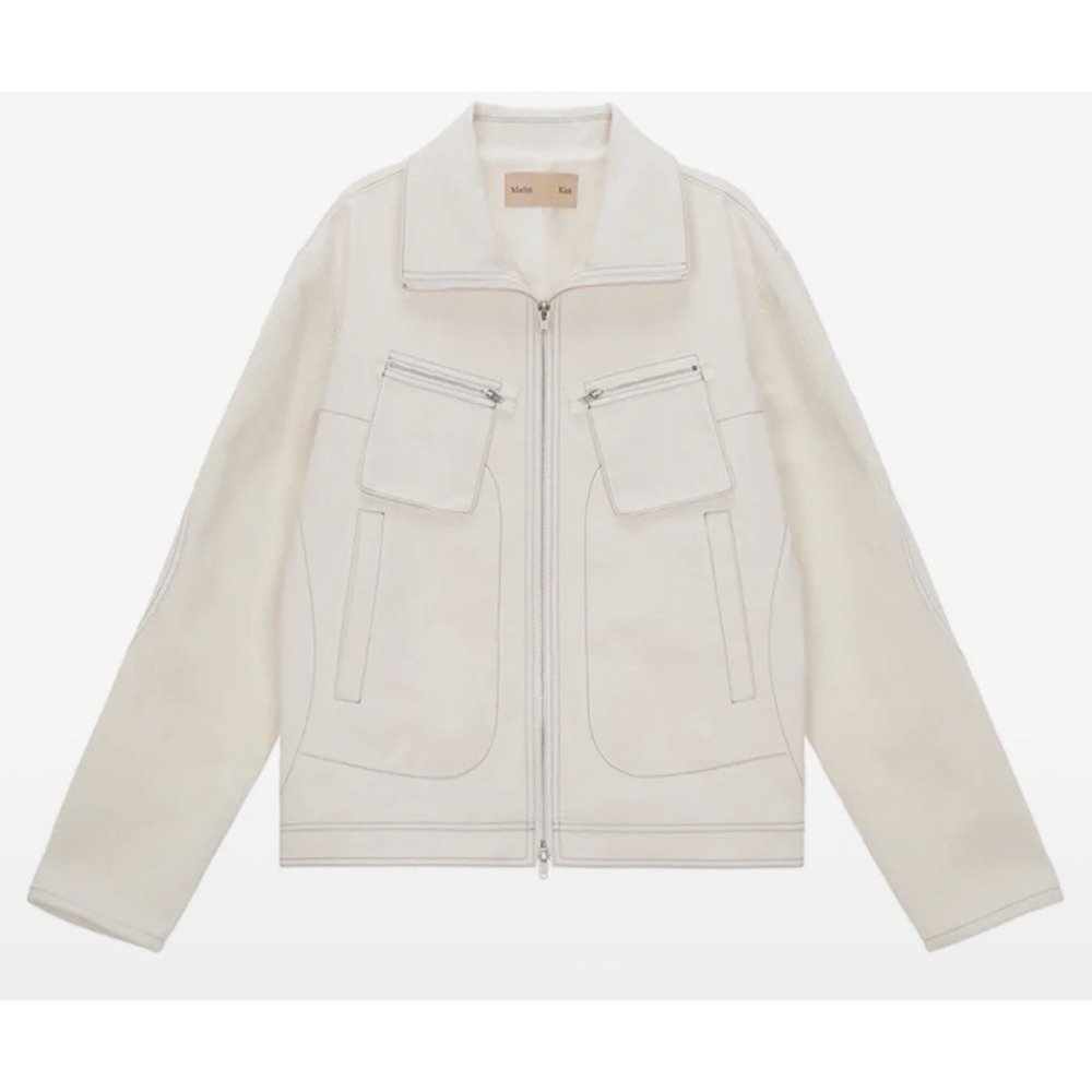 Matin Kim Knit Sleeve Pocket Jumper Jacket Korean Ivory SZ O/S Streetwear Preppy